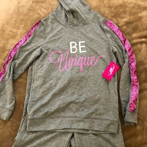 Girls light cotton pink glitter hoodie outfit